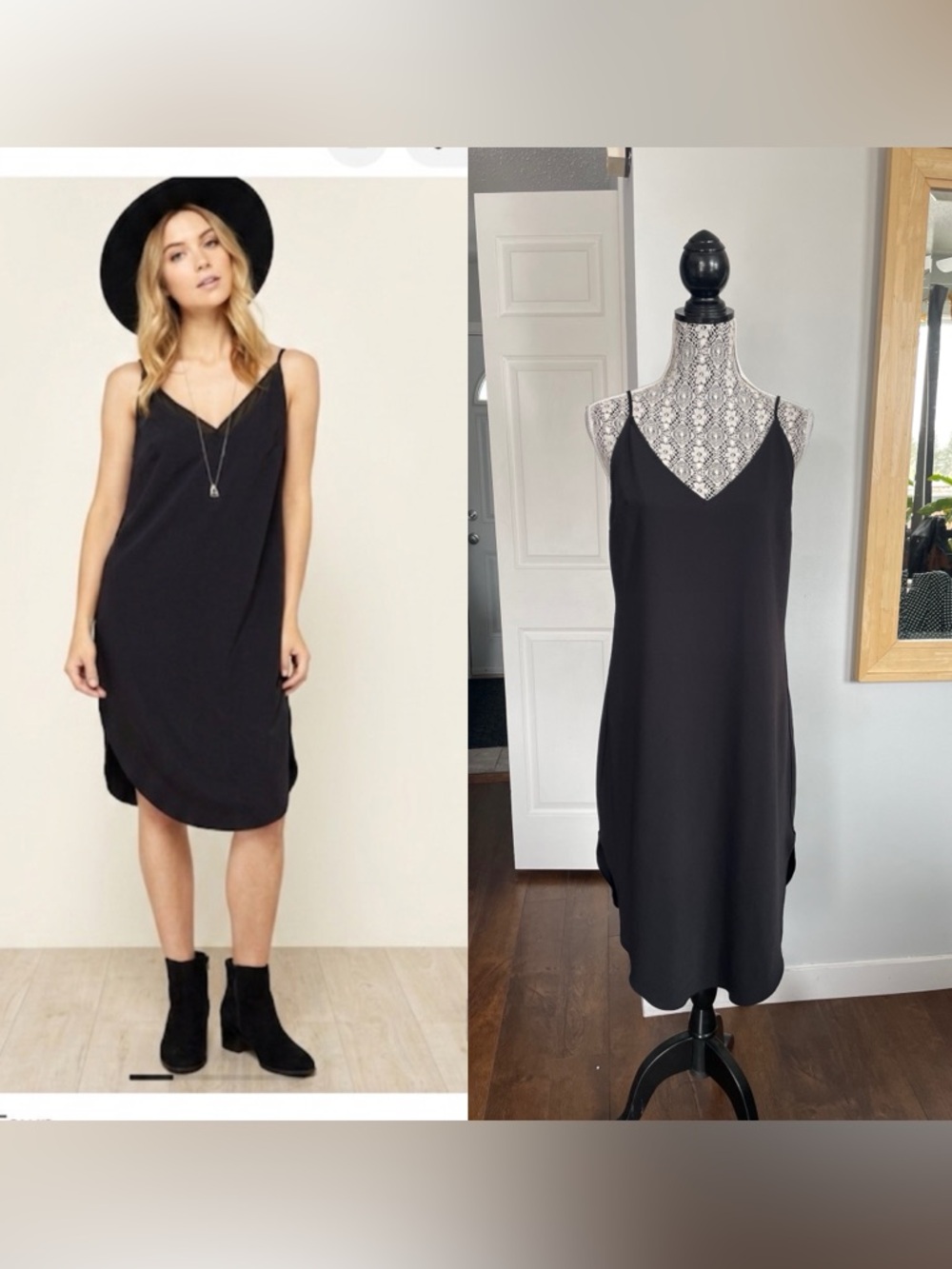 Gentle Fawn Relaxed Fit Slip Midi Dress. Black. Medium.